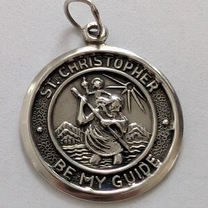VINTAGE STERLING ST. CHRISTOPHER BE MY GUIDE RELIGION MEDAL PENDANT